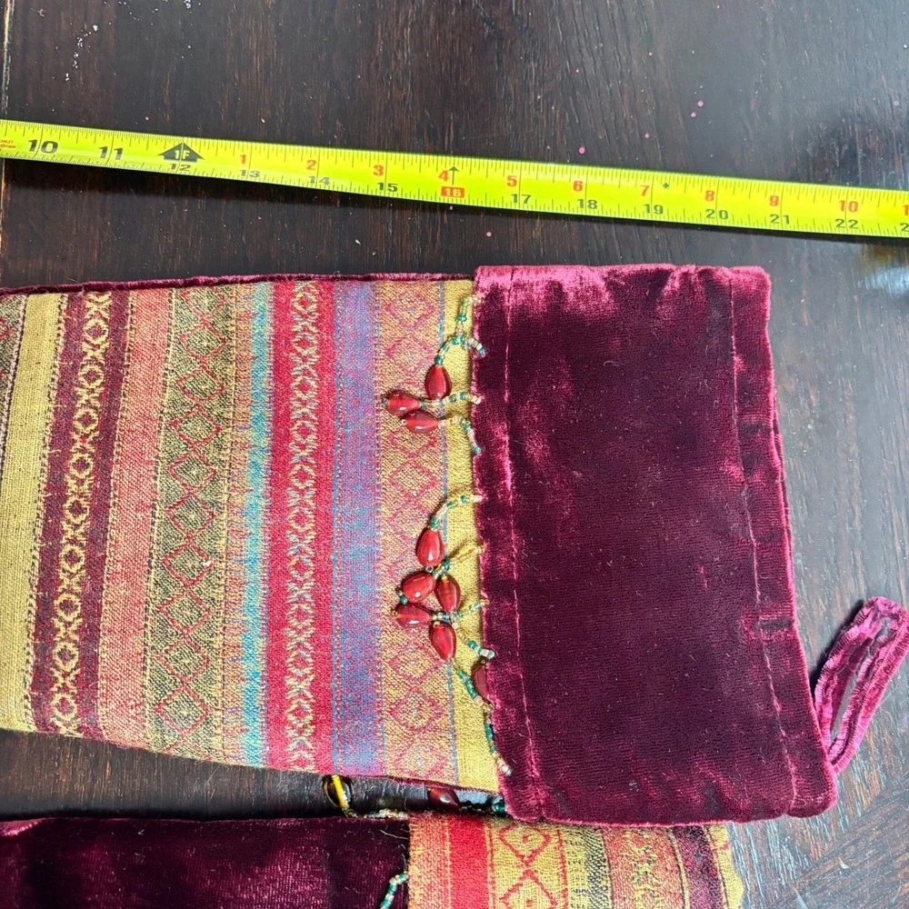 World Market Set‎ of 2 Boho Burgundy Velvet Tapestry Beaded Christmas Stockings